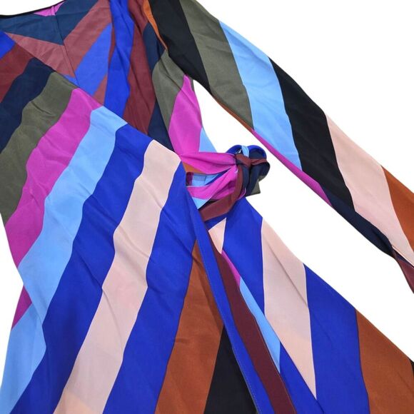 Diane Von Furstenberg Colorful Striped Silk Wrap Midi Dress S - Picture 3 of 5